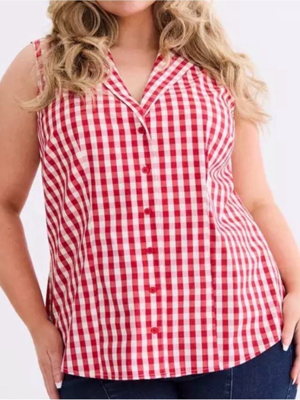 Torrid Retro Chic Red White Gingham Rockabilly Sleeveless Top Size 3 (22/24)